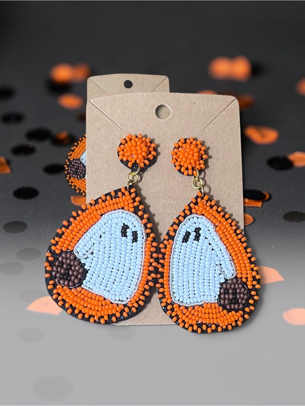 Beaded Ghost Halloween Dangle Earrings